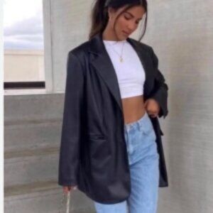 Zara Faux Leather Blazer Menswear Style Jacket Size XS